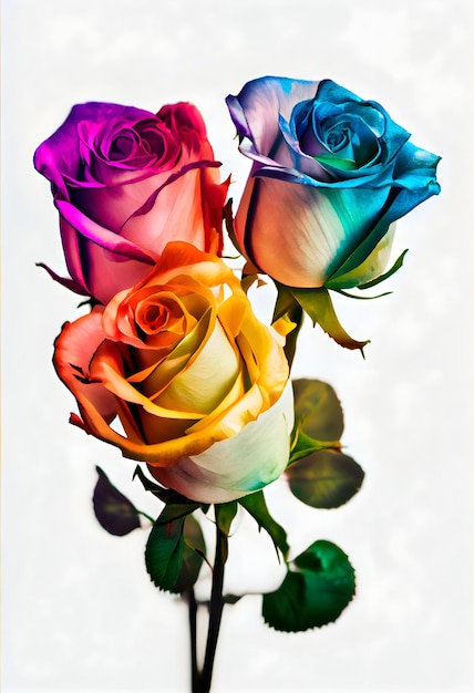 Bouquet of flowers on white background isolated bright colors rainbow roses