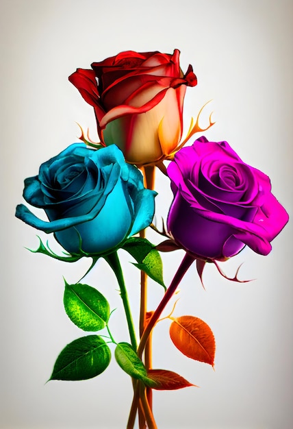 Bouquet of flowers on white background isolated bright colors rainbow roses