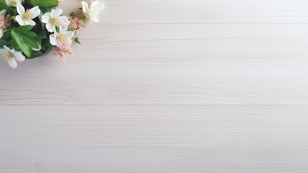 Bouquet of Flowers on White Wooden Background