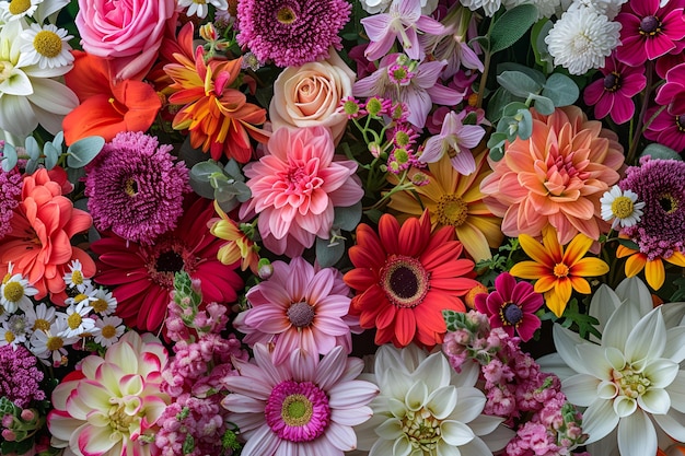 Photo a bouquet of flowers with a bird in the center