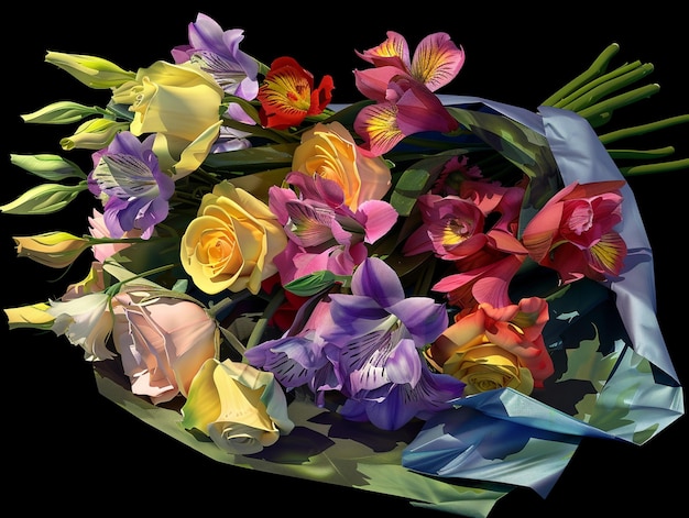 a bouquet of flowers with a black background with a white border