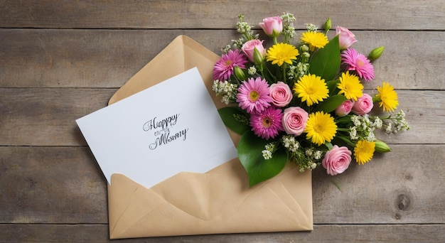 Photo a bouquet of flowers with a card that says quot happy birthday quot