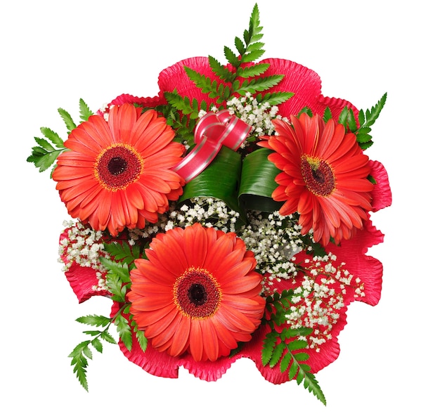 Bouquet of flowers with gerberas isolated on white