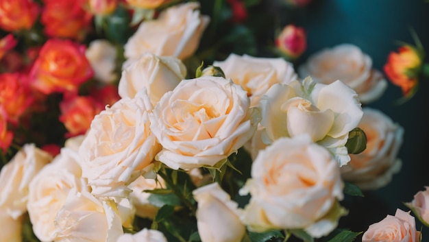 A bouquet of flowers with a green background