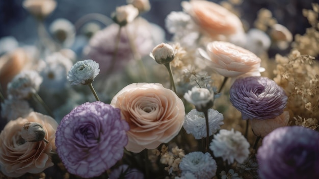 A bouquet of flowers with a light background