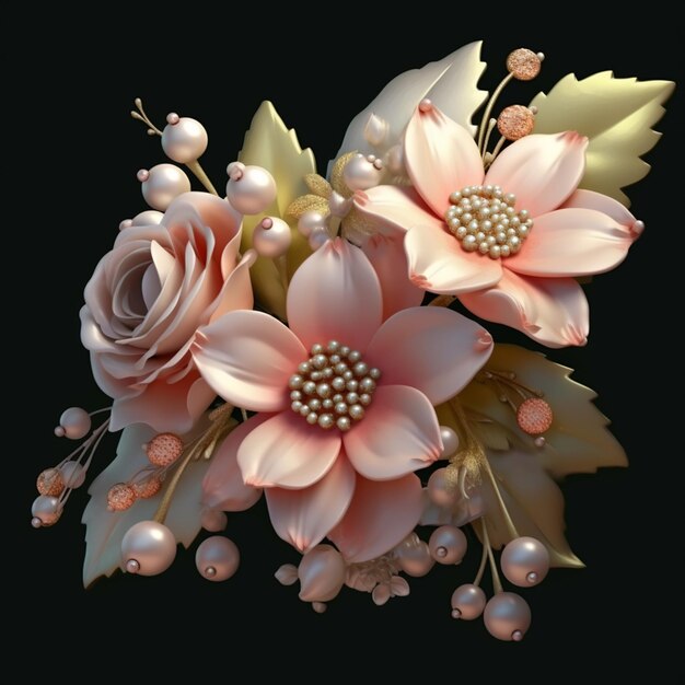 A bouquet of flowers with a pearl on the bottom.