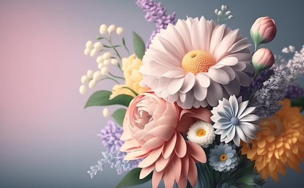 A bouquet of flowers with a pink background