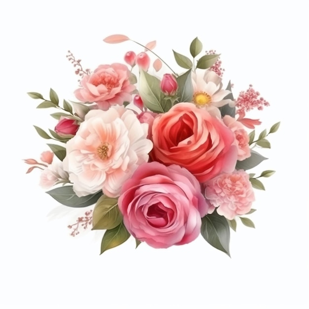 A bouquet of flowers with pink and red flowers.