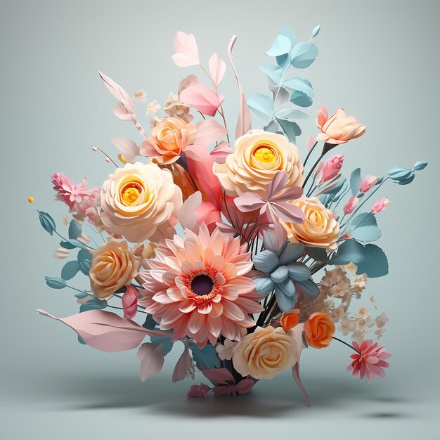 a bouquet of flowers with a pink and white flower in the middle