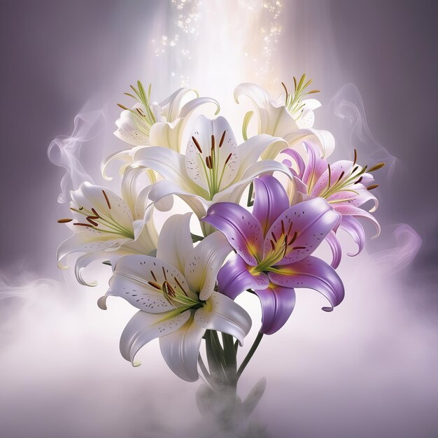 Photo a bouquet of flowers with the word  lily  on the bottom