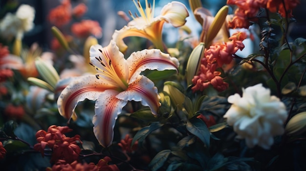 a bouquet of flowers with the word lily on the bottom