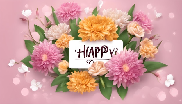 a bouquet of flowers with the words happy happy happy happy happy