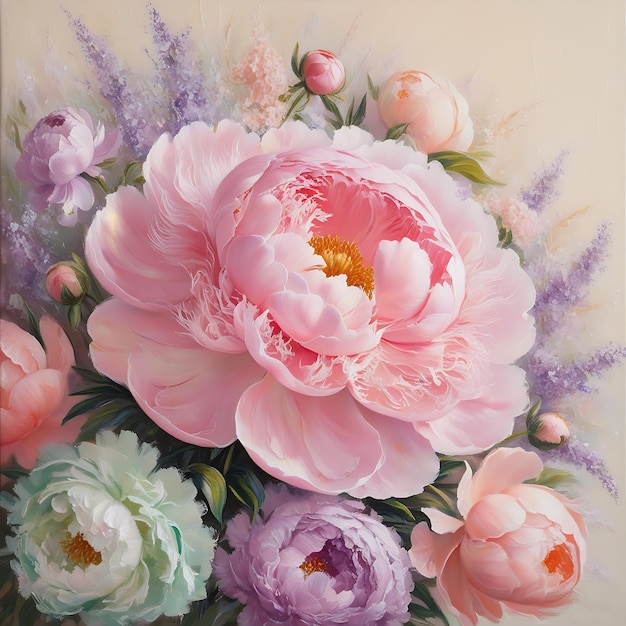 a bouquet of flowers with the words quot peonies quot on the bottom