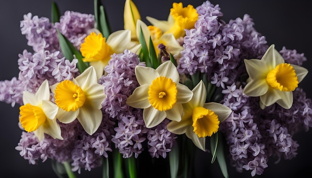 a bouquet of flowers with yellow and white flowers