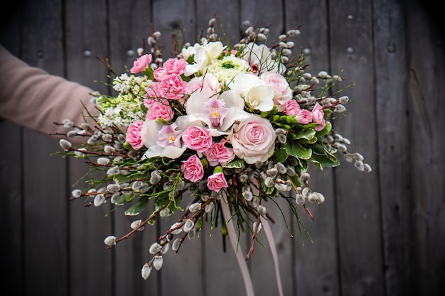 Bouquet of fresh delicate flowers on white background gift celebration valentine wedding