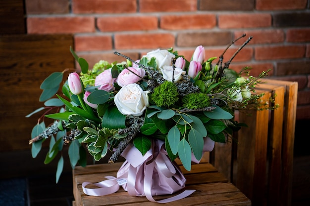 Bouquet of fresh delicate flowers on white background gift celebration valentine wedding