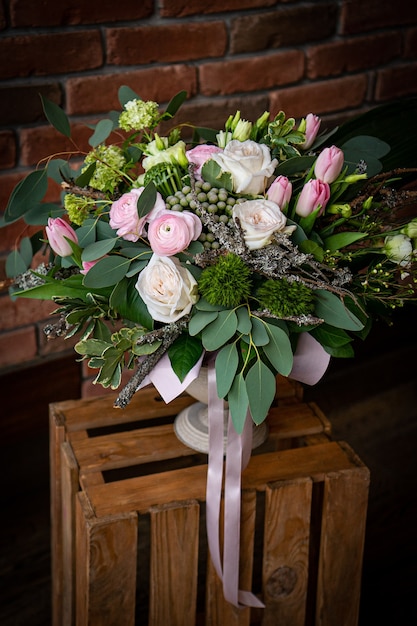 Bouquet of fresh delicate flowers on white background gift celebration valentine wedding