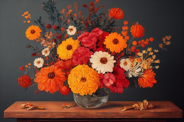 Bouquet from cultivated flowers standing in vase