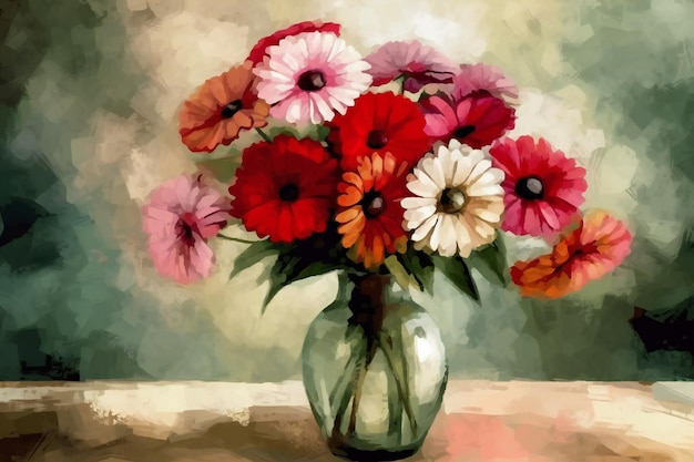 Bouquet of gerbera flowers in a vase on a table