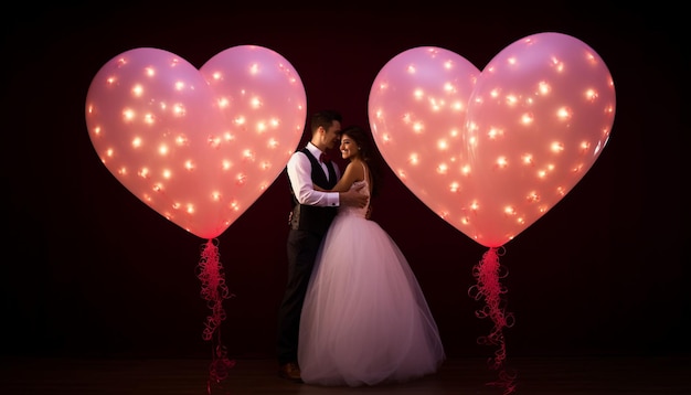 bouquet of heart shaped balloons with LED light