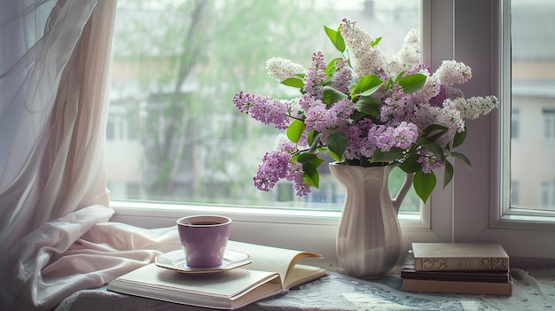 A Bouquet of Lilacs on a Windowsill