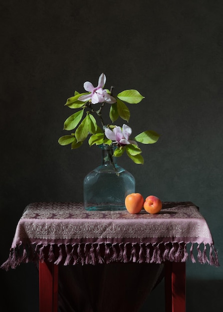 Bouquet of magnolia flowers in a vase Apricots