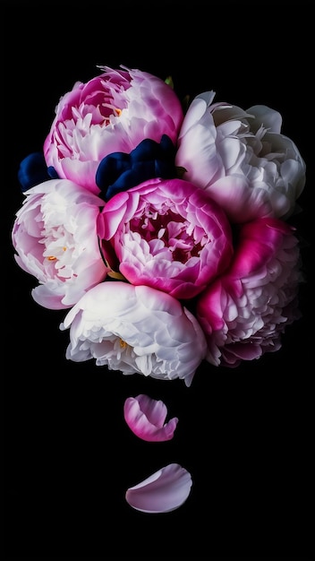 Photo a bouquet of peonies on a dark background