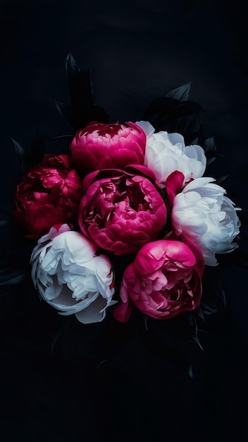 Photo a bouquet of peonies on a dark background