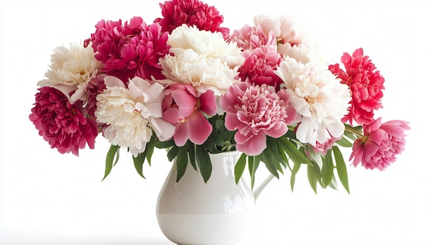 Bouquet of Peonies Flowers in a White Jar