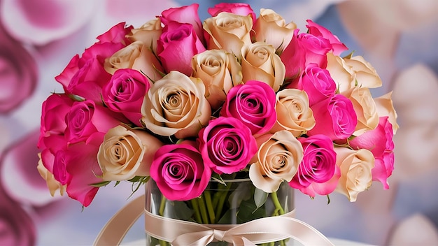 Bouquet of pink and beige roses