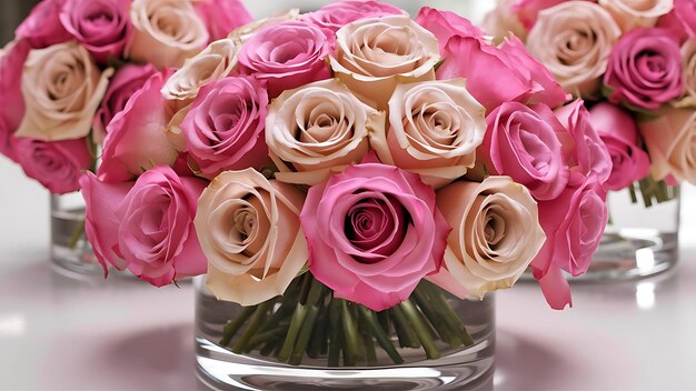 Bouquet of pink and beige roses