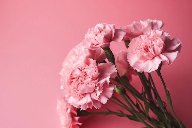 Bouquet of pink carnations on pink background