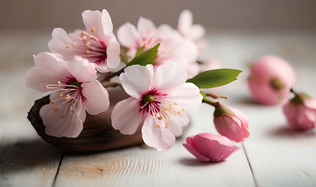 A bouquet of pink flowers on a wooden table