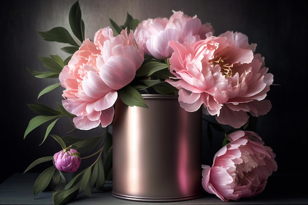 bouquet of pink peonies in a vase.