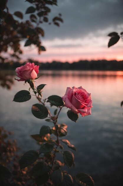 A bouquet of pink roses in front of a cloudy sky