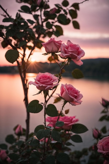 A bouquet of pink roses in front of a cloudy sky