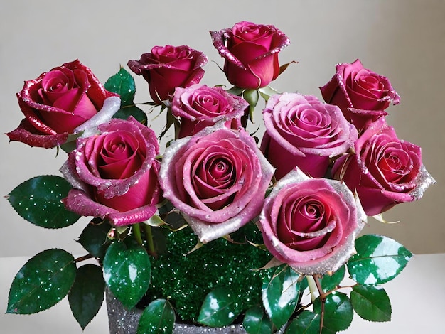 bouquet of pink roses in a glass vase