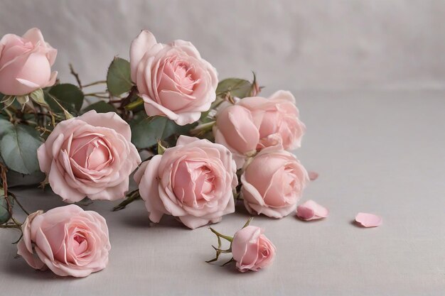 Bouquet of pink roses on a white background copy space