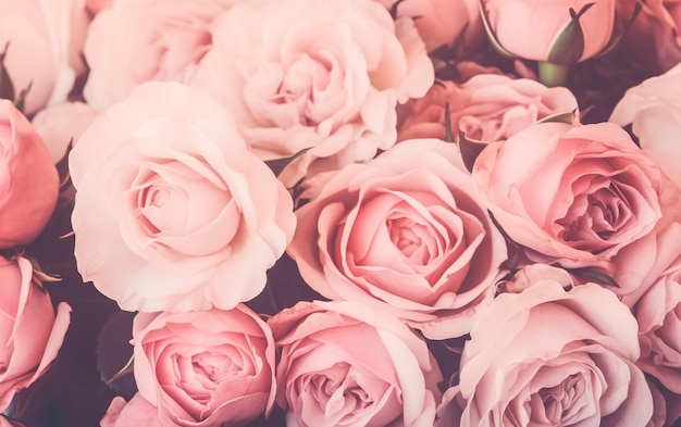 A bouquet of pink roses with a green leaf in the center.