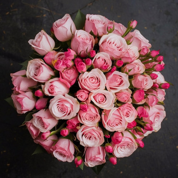 Photo a bouquet of pink roses with the word quot love quot on the bottom