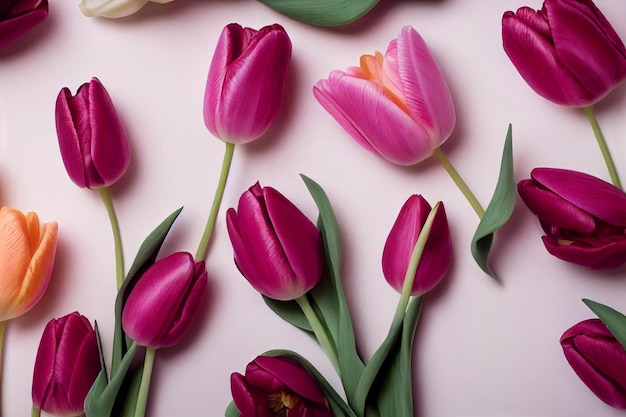 Bouquet of pink tulips flowers pink background Valentine39s DayBirthday Happy Women39s Mother39s Day