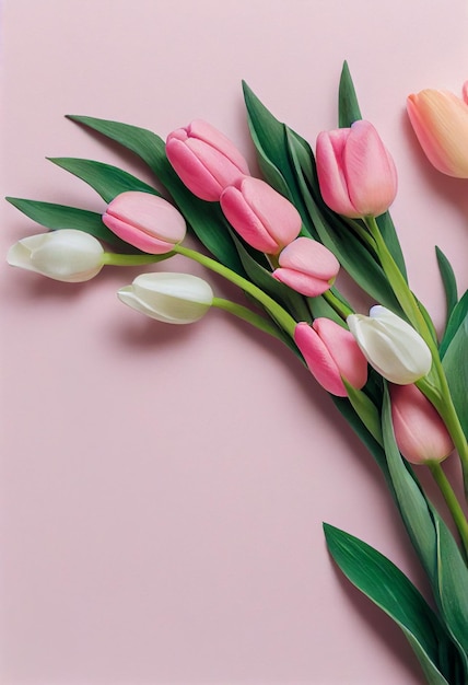 Bouquet of pink tulips flowers pink background Valentine39s DayBirthday Happy Women39s Mother39s Day