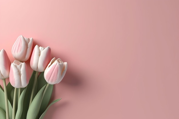 Bouquet of pink tulips on pink background