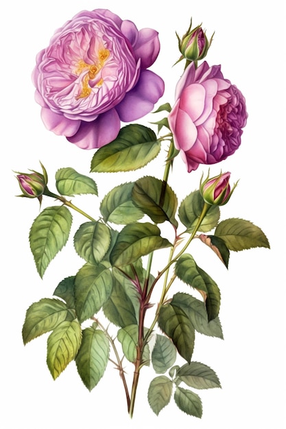 Bouquet of purple roses isolated on white background Watercolor illustration