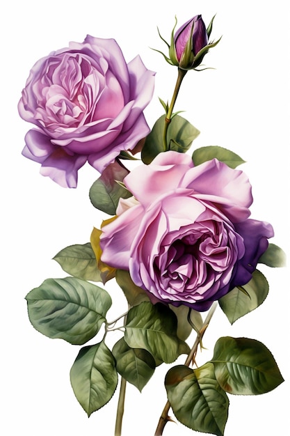 Bouquet of purple roses isolated on white background Watercolor illustration