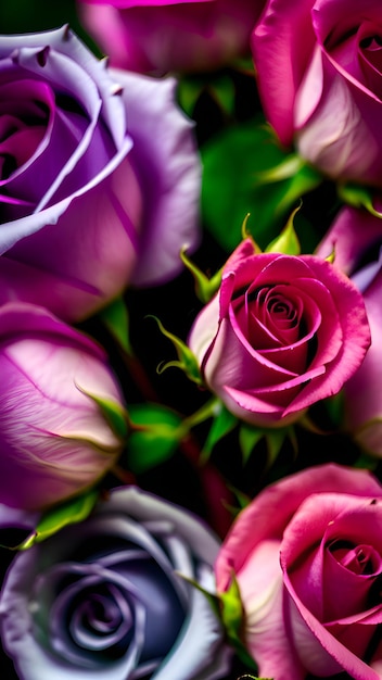 A bouquet of purple roses