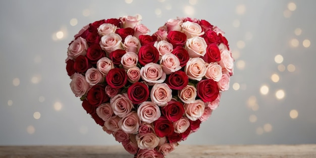 Photo a bouquet of red and pink roses arranged in the shape of a heart