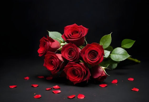 a bouquet of red roses with black background