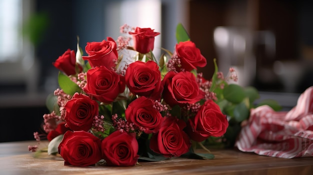 A bouquet of red roses with a gift tag Generative Ai