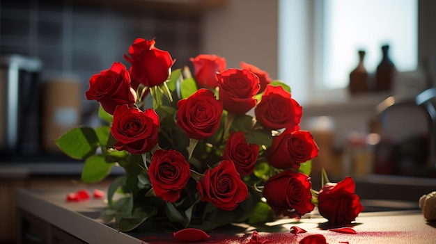 A bouquet of red roses with a gift tag Generative Ai